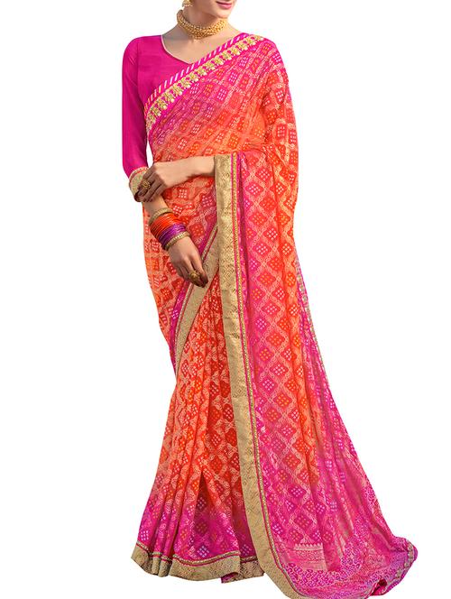 delicate golden border bandhani saree with blouse - 15385265 - Very Small Image - 1