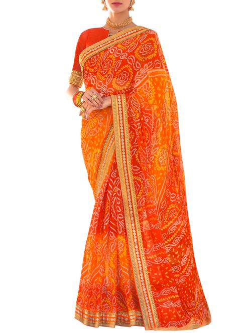 delicate golden border bandhani saree with blouse - 15385268 - Very Small Image - 1