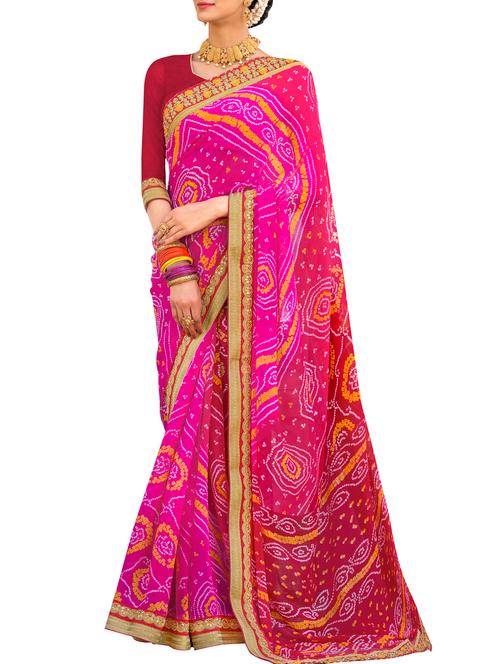delicate golden border bandhani saree with blouse - 15385270 - Very Small Image - 1