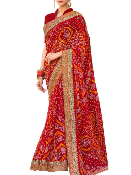 embellished bordered bandhani saree with blouse - 15385273 - Very Small Image - 1