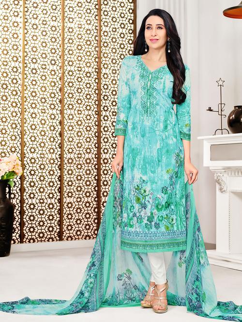 embroidered unstitched straight pant suit - 15385313 - Very Small Image - 1