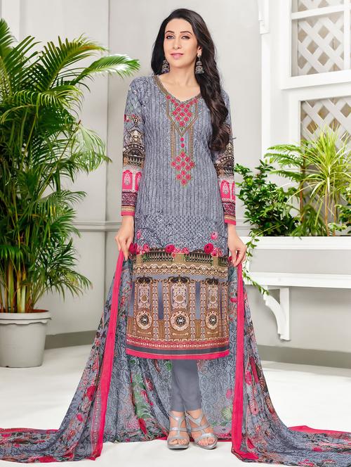 embroidered unstitched straight pant suit - 15385317 - Very Small Image - 1