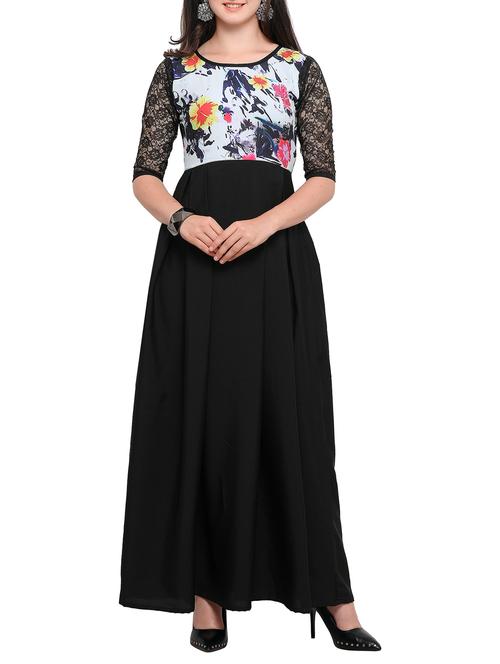 laced sleeve pleated maxi dress - 15385822 - Very Small Image - 1