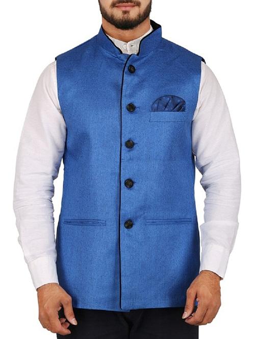 blue cotton nehru jacket - 15385841 - Very Small Image - 1
