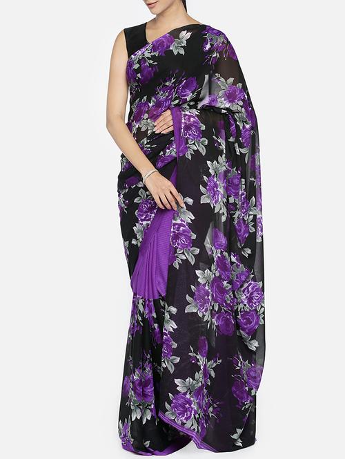 floral printed saree with blouse - 15386231 - Very Small Image - 1