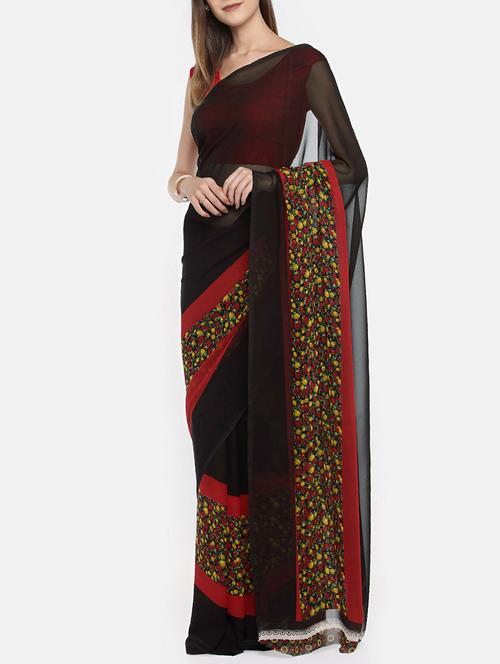 ditsy floral bordered saree with blouse - 15386234 - Very Small Image - 1