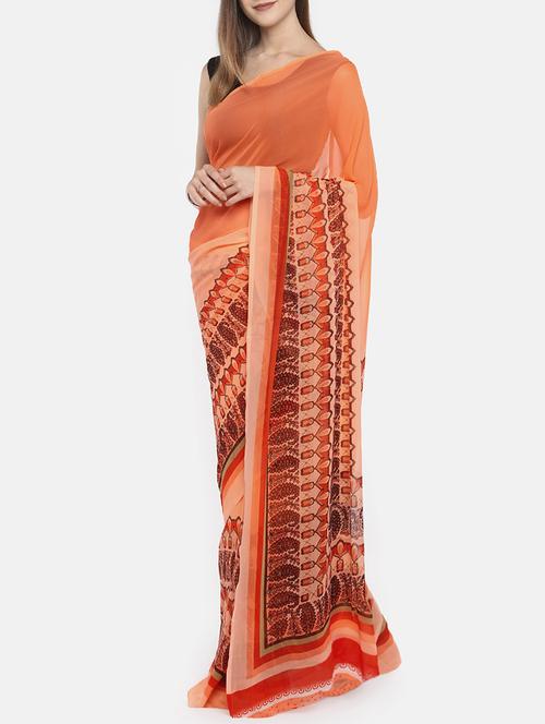contrast bordered saree with blouse - 15386237 - Very Small Image - 1