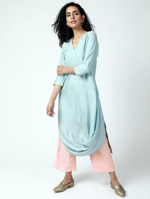 pastel blue cowl kurta pant set - 15386333 - Very Small Image - 1