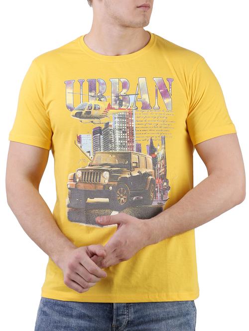 yellow cotton chest print t-shirt - 15386862 - Very Small Image - 1