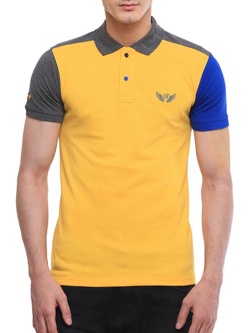 yellow cotton color block t-shirt - 15386865 - Very Small Image - 1