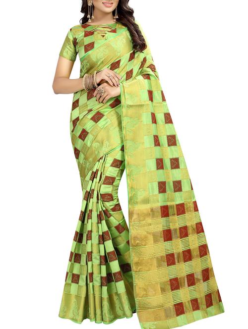 contrast checkered woven saree with blouse - 15386898 - Very Small Image - 1