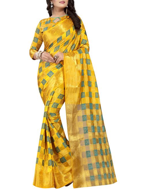 contrast checkered woven saree with blouse - 15386903 - Very Small Image - 1