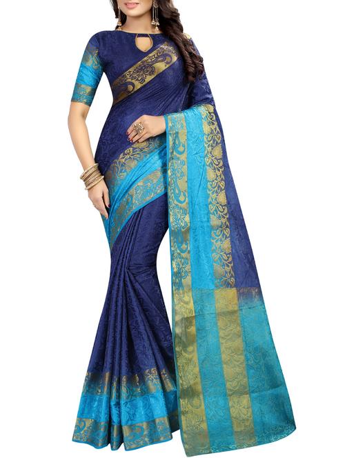 contrast pallu self design saree with blouse - 15386907 - Very Small Image - 1