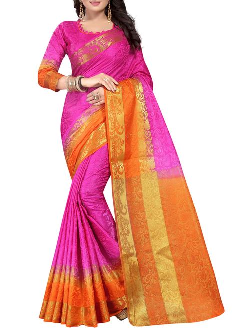 contrast pallu self design saree with blouse - 15386910 - Very Small Image - 1