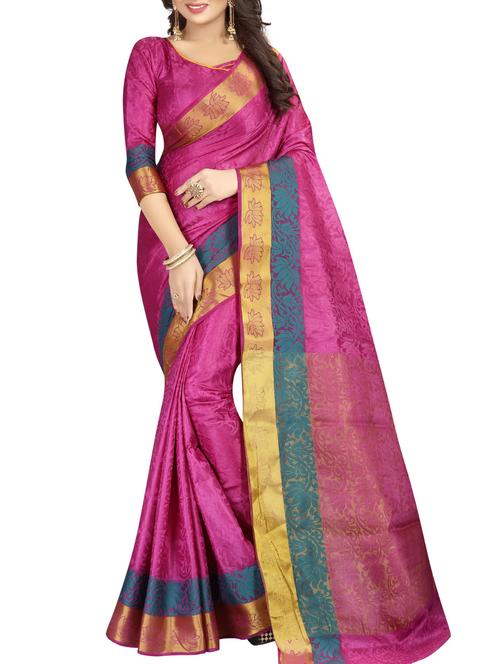 jacquard self design saree with blouse - 15386918 - Very Small Image - 1
