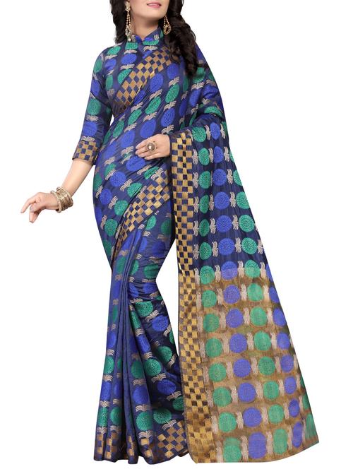 floral zari woven banarasi saree with blouse - 15386932 - Very Small Image - 1