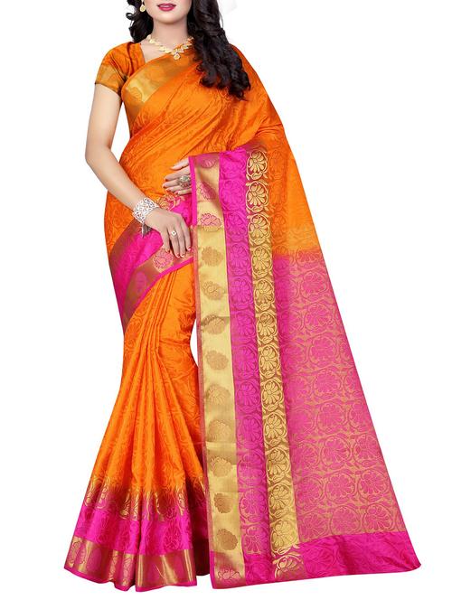 contrast pallu jacquard woven saree with blouse - 15386960 - Very Small Image - 1