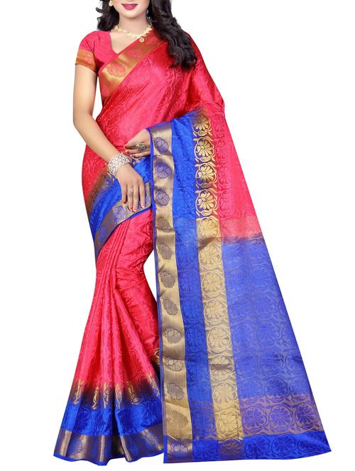 contrast pallu jacquard woven saree with blouse - 15386961 - Very Small Image - 1