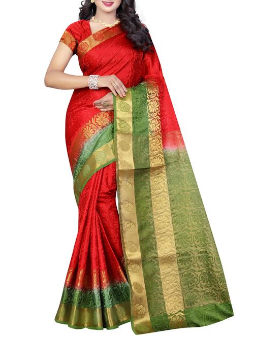 contrast pallu jacquard woven saree with blouse - 15386964 - Very Small Image - 1