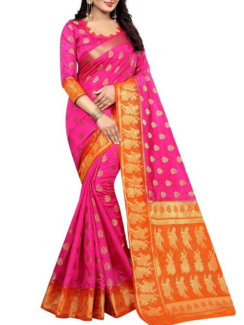 contrast pallu zari kanjivaram saree with blouse - 15386987 - Very Small Image - 1