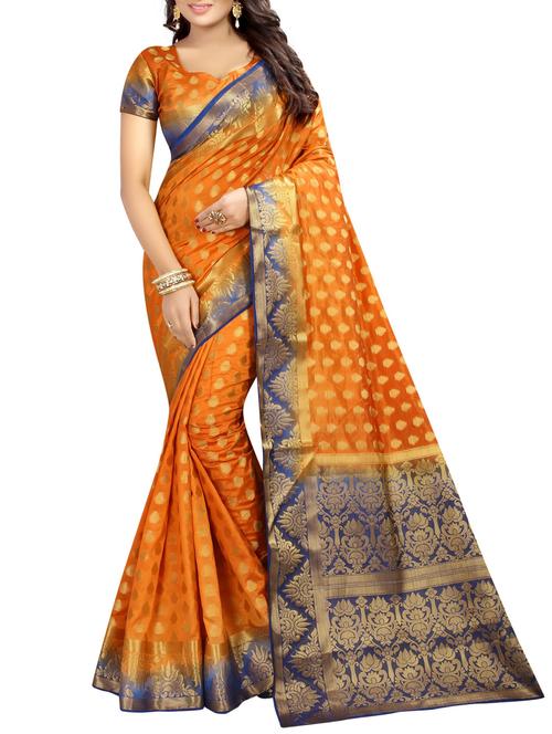 contrast pallu zari kanjivaram saree with blouse - 15387007 - Very Small Image - 1