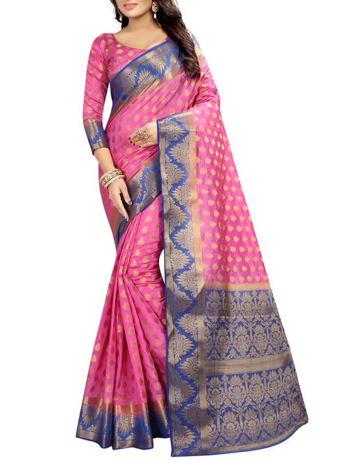 contrast pallu zari kanjivaram saree with blouse - 15387008 - Very Small Image - 1