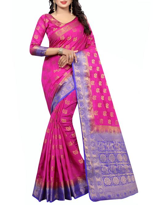 contrast pallu zari kanjivaram saree with blouse - 15387018 - Very Small Image - 1