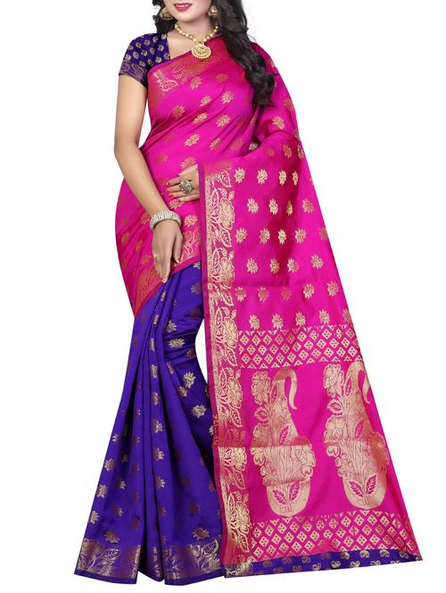 half & half zari kanjivaram saree with blouse - 15387037 - Very Small Image - 1