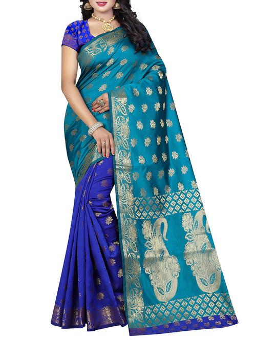 half & half zari kanjivaram saree with blouse - 15387039 - Very Small Image - 1
