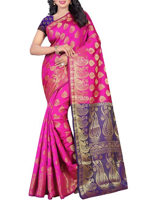 contrast pallu zari kanjivaram saree with blouse - 15387054 - Very Small Image - 1