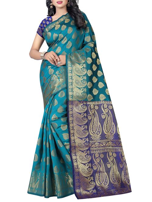 contrast pallu zari kanjivaram saree with blouse - 15387056 - Very Small Image - 1