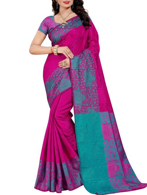 taj mahal jacquard woven saree with blouse - 15387434 - Very Small Image - 1
