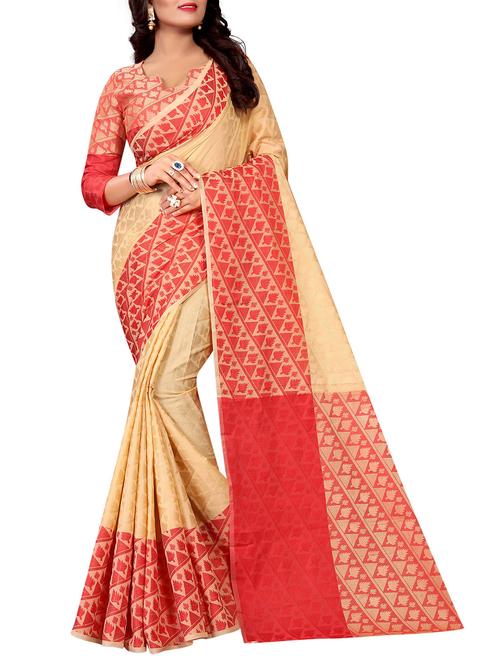 contrast border jacquard woven saree with blouse - 15387438 - Very Small Image - 1