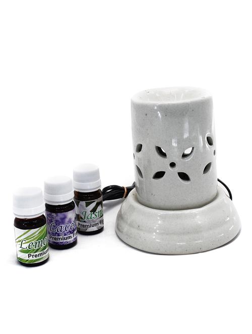 flower design electric aroma diffuser set white color with 30ml assorted fragrance oil - 15392043 - Very Small Image - 1
