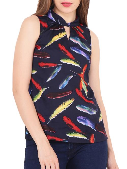 key hole neck printed sleeveless top - 15392214 - Very Small Image - 1