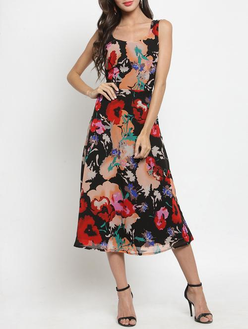 a-line printed midi dress - 15394153 - Very Small Image - 1