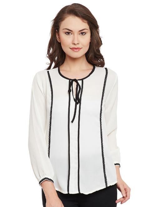 tie neck contrasting piping detail top - 15394190 - Very Small Image - 1
