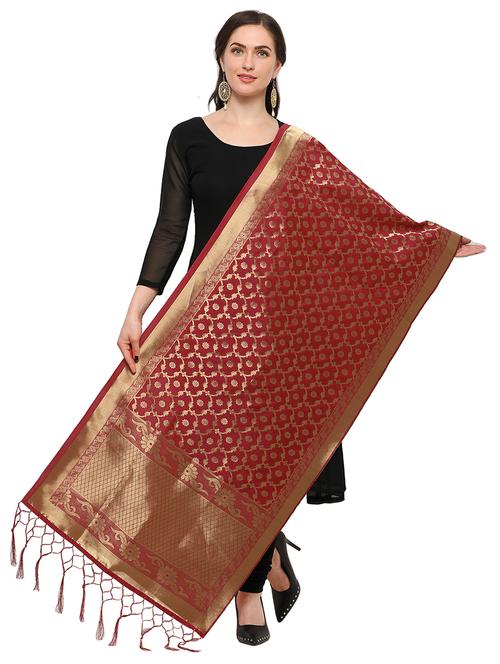 maroon silk dupatta - 15394286 - Very Small Image - 1