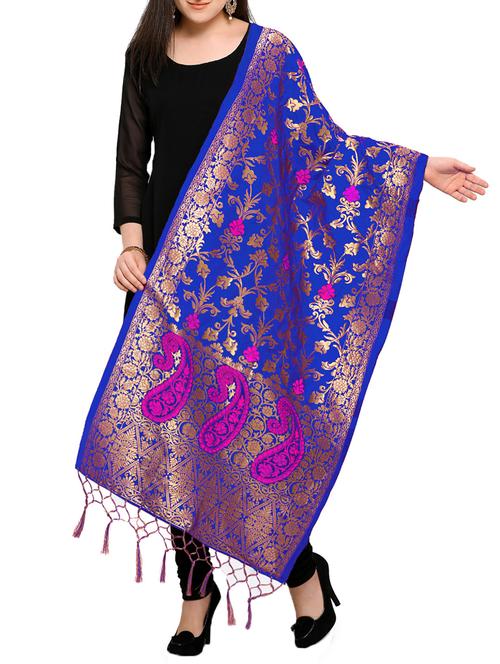 blue silk dupatta - 15394307 - Very Small Image - 1