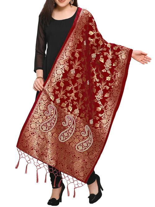 maroon silk dupatta - 15394308 - Very Small Image - 1