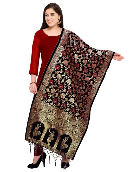 black silk dupatta - 15394310 - Very Small Image - 1