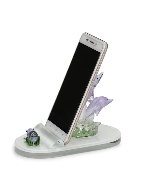 decorative mobile glass stand table top with decorative showpiece of couple dolphin with frog - 15395634 - Very Small Image - 1