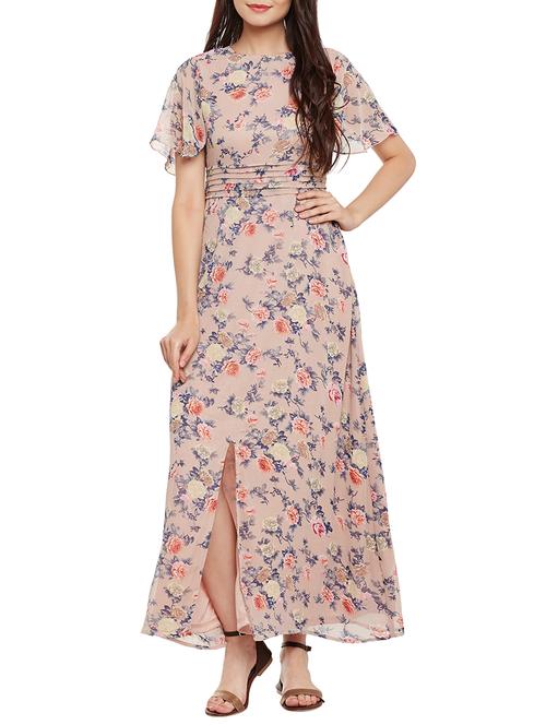 knotted back floral front slit dress - 15396246 - Very Small Image - 1