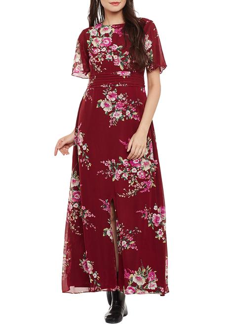 knotted back floral front slit dress - 15396247 - Very Small Image - 1