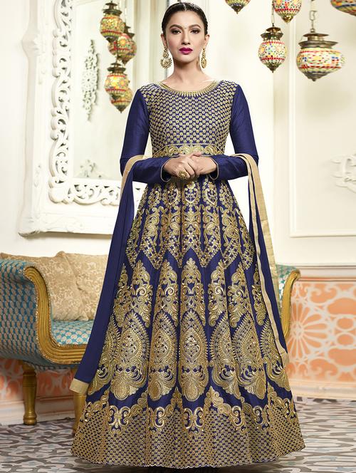 embroidered semi-stitched anarkali suit - 15396452 - Very Small Image - 1