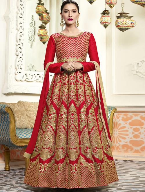 embroidered semi-stitched anarkali suit - 15396453 - Very Small Image - 1