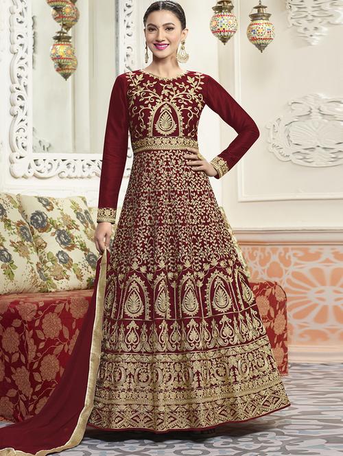 embroidered semi-stitched anarkali suit - 15396455 - Very Small Image - 1
