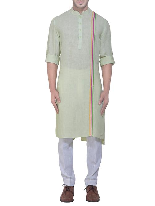 green linen kurta pyjama set - 15398332 - Very Small Image - 1