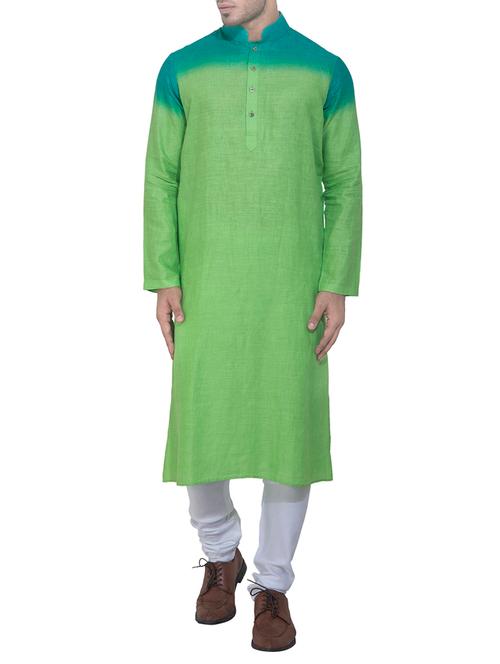 green linen kurta pyjama set - 15398346 - Very Small Image - 1