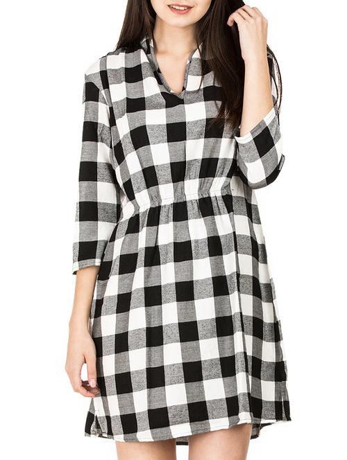 checkered gathered detail dress - 15398509 - Very Small Image - 1